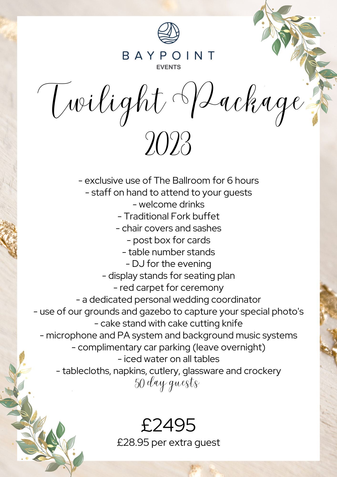 Twilight wedding package by Baypoint